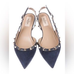 Valentino Rockstud Accents Suede Slingback Flats Size 7